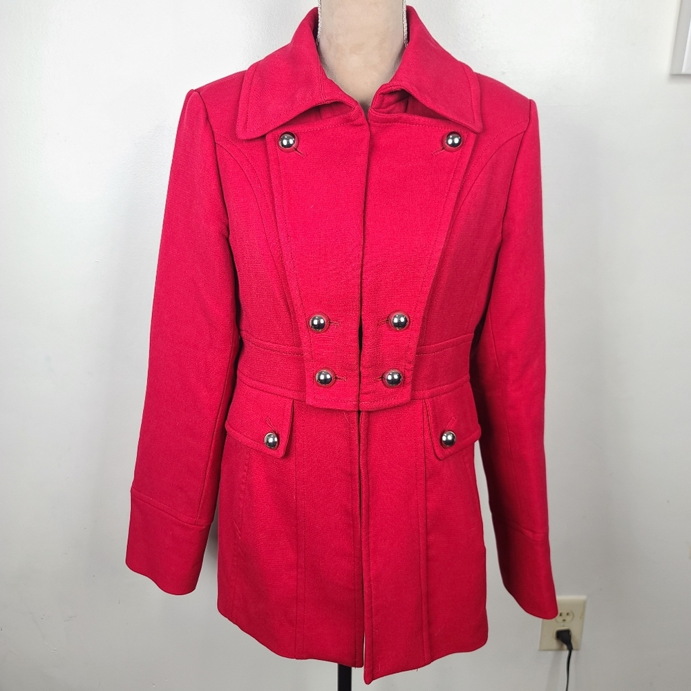 White House Black Market Berry Red Military Inspired Pea Coat M - Picture 2 of 16